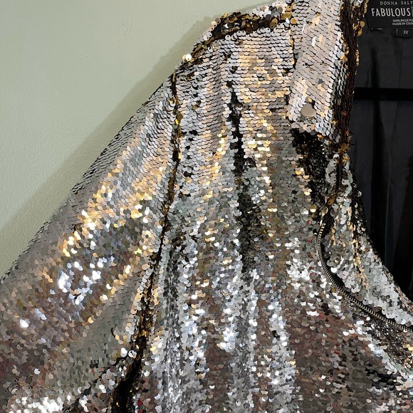 DONNA SALYERS Fabulous Furs Party Jacket Womens Plus 3X Zip Gold Sequins Silver - Picture 3 of 10